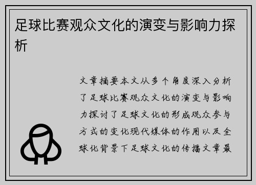 足球比赛观众文化的演变与影响力探析