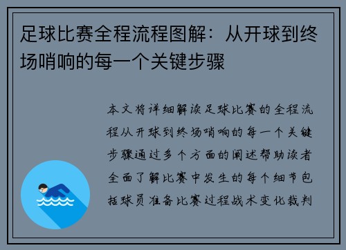 足球比赛全程流程图解：从开球到终场哨响的每一个关键步骤