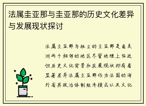 法属圭亚那与圭亚那的历史文化差异与发展现状探讨